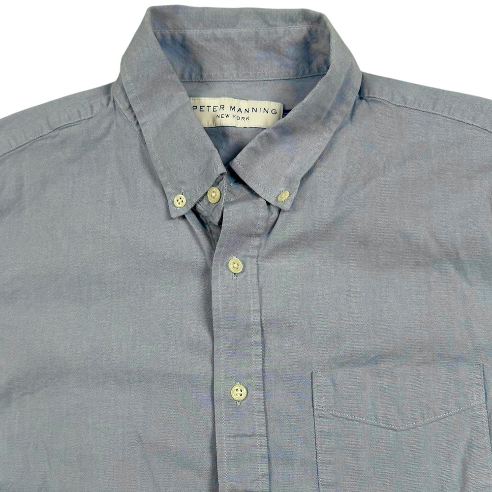 Peter Manning Button Down Shirt Mens 2x Blue Long Sleeve Cotton Stretch Oxford